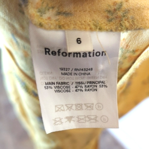 Reformation Yellow Puff Sleeve Floral Sweetheart Mini Dress Size 6 - Picture 4 of 9